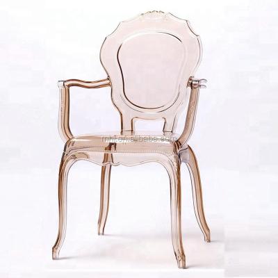 China Modern Commercial Use Transparent Resin Plastic Princess Durable Pink Chair With Armrest for sale