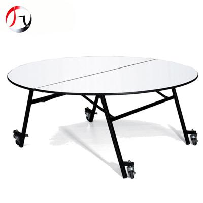 China Modern Adjustable Banquet Dining Room Furniture Wood Round 6ft Folding Table With Wheel for sale