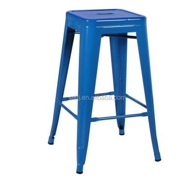 China Durable Iron Stackable Restaurant Chairs, Blue Metal Bar Stool Umpire Chair For Cafe Bistros for sale