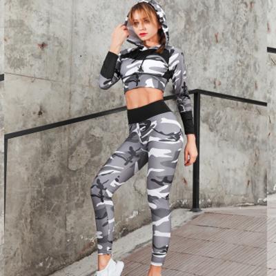 China Gym Fitness Clothing Breathable Camouflage Printed Pants And Crop Logo Yoga Set Women Custom Yoga Top for sale