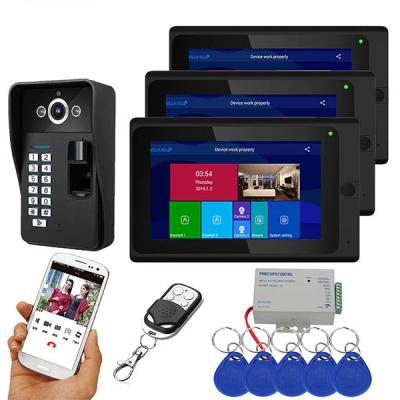 China NIGHT VISION 7 Inch 3 Monitors Wifi Fingerprint Door Phone Doorbell Intercom With Wired1080P Door Access Control System for sale