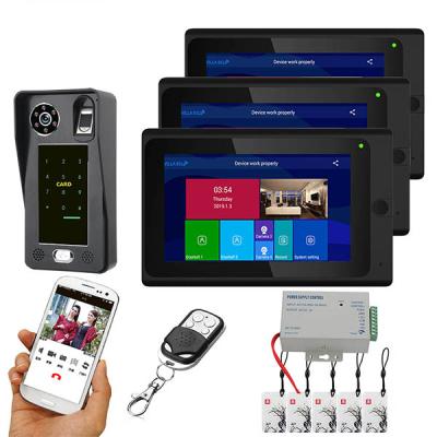 China NIGHT VISION 7 Inch Wifi Monitors 3 Fingerprint IC Card Door Phone Doorbell Visual Intercom With Cable Door Access Control System for sale