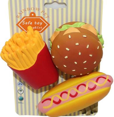 China 2021 Viable Hot Selling Amazon Cute Hamburger Hot Dog Fries Food Series Chew Toys Interactive Latex Dog Squeaky Toy for sale