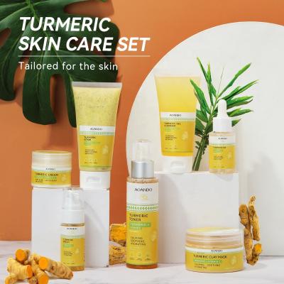 China Natural cosmetic face private label ayurveda turmeric skin care set manufacturer whitening anti-acne face care product for sale