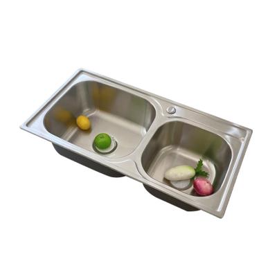 China With Faucet OH-8143A Wholesale 304 Stainless Steel Double Bowl Modern Kitchen Sink for sale