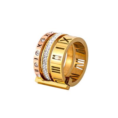 China Retro TRENDY Personality Men and Women Stainless Steel Rings Rose Gold Zircon Roman Numeral for sale