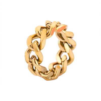 China Simple Creative Punk Punk Couples Stainless Steel Gold Cuban Link Chain Rings For Women Men Jewelry Gift for sale