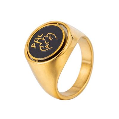 China Fashion Letter P European Creative Male Ring Stainless Steel Gold Color Turning Middle Finger Rings for sale