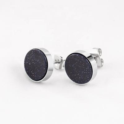 China Stainless Steel FASHIONABLE Temperament Ear Stud Men/Women Simple Circular Violet Arenaceous Stone Earrings for sale