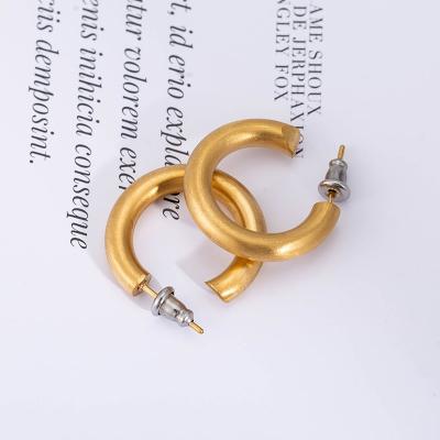 China Factory Wholesale Punk Contracted 18K Gold Plated Stainless Steel C Smooth Shape Geometric Stud Earrings for sale