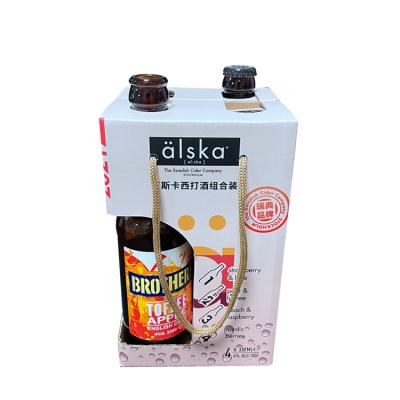 China Recyclable Low Price Corrugated Paper Bottle Carrier Gift Corrugated Paper Beer Handle Packaging Glass Box for sale