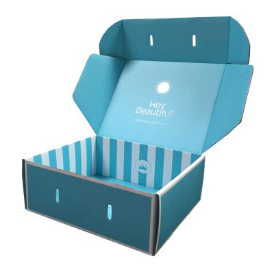 China Big Blue Wholesale Blue Recyclable Custom Logo Cardboard Tuck Top Shipper Shipping Paper Corrugated Shipping Boxes For Clothes for sale