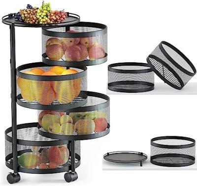 China Kitchen Furntiure Storage Rotating Rack For Kitchen, Fruit Basket Potato Storage Baskets With Wheels, Fruit Basket Stainless Steel Metal Material for sale