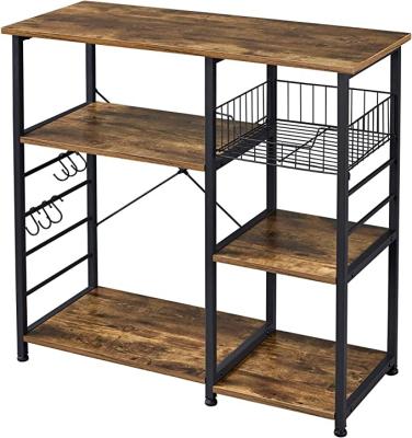 China Kitchen Furntiure 3-Tier Kitchen Baker's Workstation Rustic Brown Microwave Oven Rack Stand Storage Cart for sale