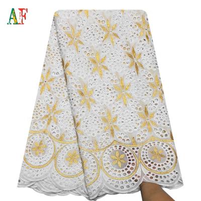 China AF Voile Lace Fabric Wholesale Anti-static African Swiss 100% Cotton Fabric with handcut beaded and stone lace for lady evening dress for sale