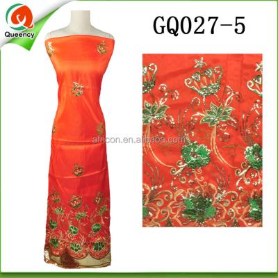 China Fashion Viable Style GQ027 Queency Sequin Crown Embroidery Fabric Swaali Orange African George Wrapper for sale