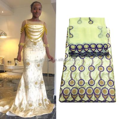 China Sustainable Wholesale Queency George Cotton African Plain Silk With Blouse For Wedding And Party In Beige for sale