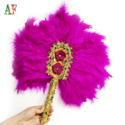 China Ostrich Feather AF Feather Fan Ostrich Feather Around Fan Shaped With Beads And Stones Wedding And Party for sale