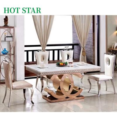 China Hot Sale Modern Design Dining Room Furniture,European Luxury Marble Dining Table,Fashion Frame Stainless Dining Table for sale