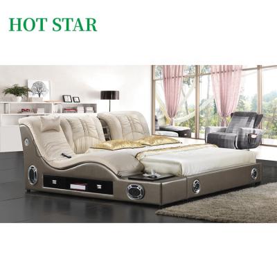 China Hot Sale Modern Leather Massage Bed With Storage Box Bedroom Furniture Chersterfield Style Multifunctional Multimedia Speaker USB Charging for sale