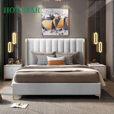 China High End Elegant Soft Custom Design Luxury Leather Bed Headboard Hardened King Size Double Bed Wooden Bed Set Modern Bedroom Furniture for sale