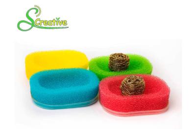 China Soap Box Brass Scouring Pads Spiral Copper Scrubber With Filter Sponge for sale