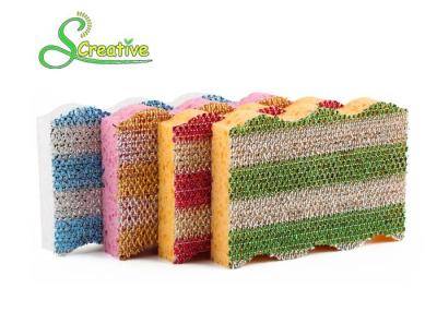 China Polyester Yarn Cellulose Sponge Scourer Multi Purpose Anti Bacterial Wave Shape for sale