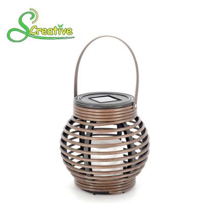 China Portable Round Solar Rattan Lantern Light , Decorative Rattan Solar Lamp for sale