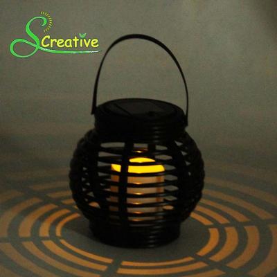 China Round Rattan Solar Garden Lights Outdoor Lanterns LED Landscape Lamp for sale