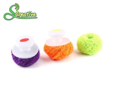 China Handy Cleaning Polyester Yarn Scourer With Handle 15g - 40g Available Customized Color for sale