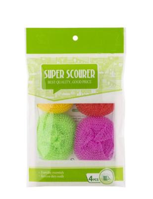 China 4pcs plastic mesh scourer cleaning ball bathroom sink scrub sponge for sale