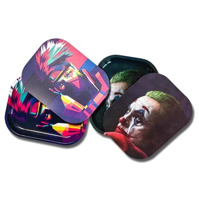 China Eco-friendly Magnetic 3D Cover Rolling Tobacco Tin Tray Wholesale New Design Smoking Accessory Custom Metal Tray Set With Lid for sale