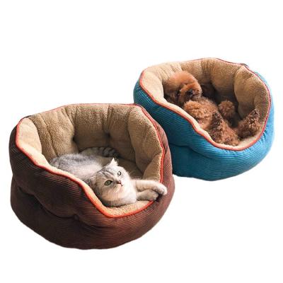 China Travel Factory OEM and ODM Corduroy Kennel Featured High End Warm Plush Bed Fleece Cat Puppies Dog Nest Comfortable Protection for sale