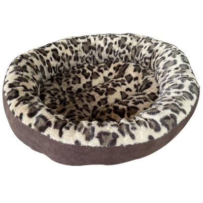 China Breathable Soft Luxury Soft Leopard Print Kitten Round Teddy Bear Dog Bed for sale