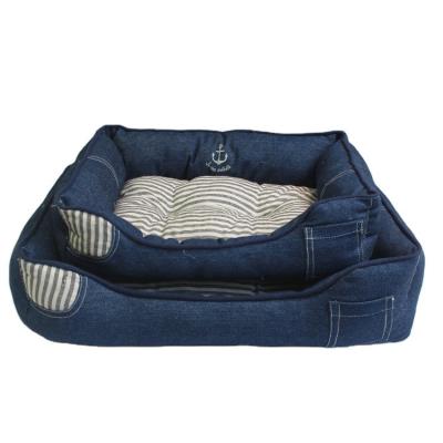 China Warm Dog Cat Sofa Cat Dog Mat Blue Striped Pet Navy Blue Breathable Soft Dog Bed Winter for sale