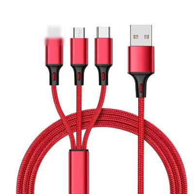 China Mobile Phone 3 in 1 Micro USB Type-C Cable Nylon Braided Material Data Cable USB Fast Charging Cable for sale