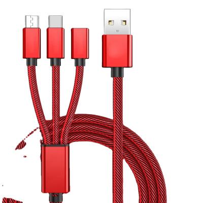 China Fast Charging Speed ​​USB 3 in 1 Cable Cowboy Material 1.5M Pure Copper Data Cable USB Fast Charging Cable for sale