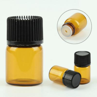 China Best Selling Colorful Glass Bottle 1ml2ml3ml5ml Cosmetic Essential Oil Bottle With Black Cap for sale