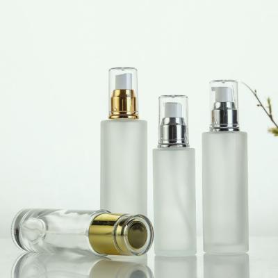 China 30ml40ml50ml60ml80ml100ml Cosmetic Spray Hot Sale Transparent Frosted Glass Bottle With Sliver Gold Cap for sale