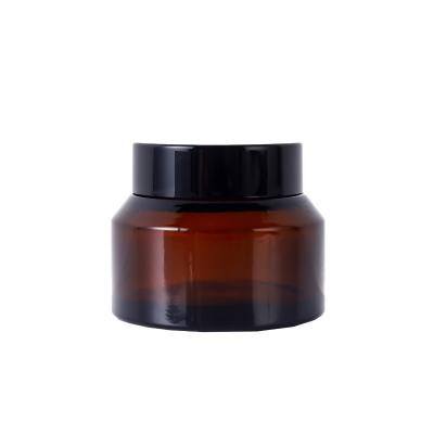 China Cosmetic Amber Glass Shoulder Cream Jar 15g 30g 50g Sloped Glass Cream Jar For Face Cream for sale