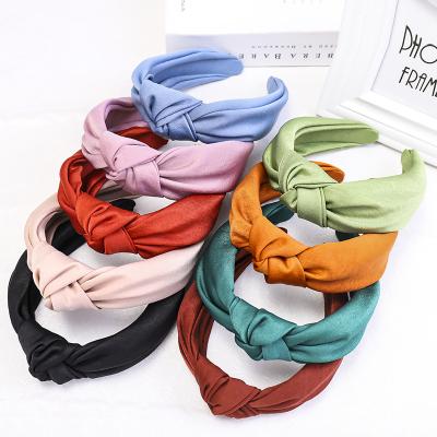 China Hot Selling Wide Section Temperament Edge Cloth Knot Hair Band Acetate Soft Pure Silk Fabric Wide Section Headband for sale