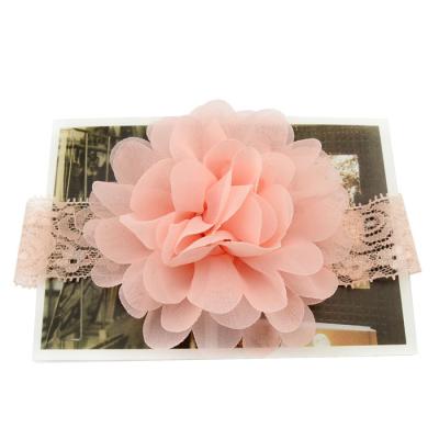 China Factory direct hot sale 12 color headdress chiffon flower handmade with lace elastic children's hair band for sale