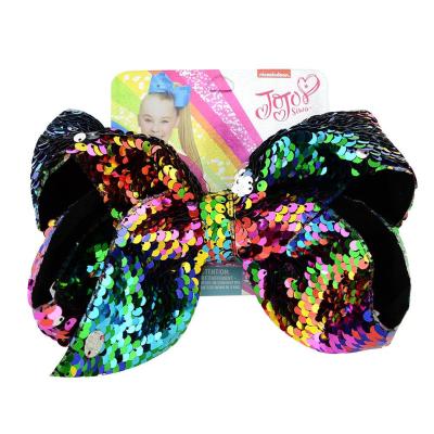 China Jojo Popular 8 Inch Reversible Sequin Kids Bow Hair Clip Fish Scale Hair Accessory for sale