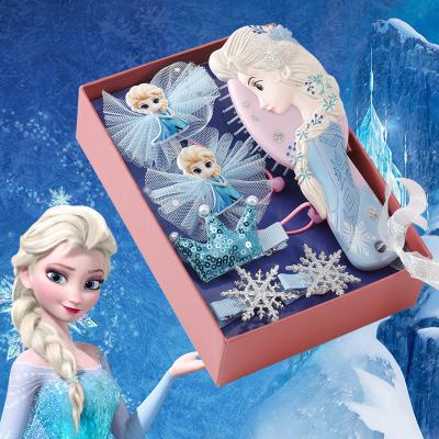 China Fashionable Children's Hair Accessories Bows Hairpin Princess Elsa Headdress Kids Hairpin Comb Set Frozen Gift Box for sale