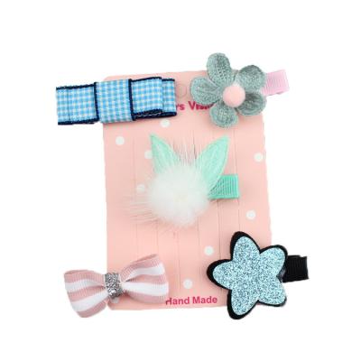 China Trendy Hair Pins New Products 5PCS/SET Toddler Kids Bow Barrettes Hair Accessories Clips Animal Rabbit Ear Mink Hairball Hairpins for sale