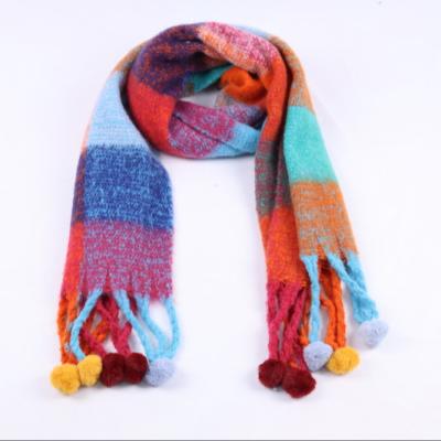 China Fashion New Arrival Polyester Solid Color Scarves Tassel Warm Ball Shawls Colorful Winter Scarf For Woman for sale