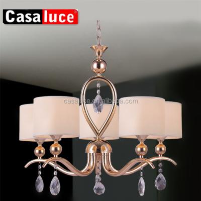 China Hotel Gold Color E27 Fabric Lampshade Chandelier Pendant Lamp for sale