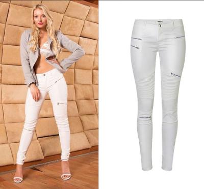 China Latest Design Lady Skinny White Denim Breathable Zipper Detail Skinny Fit Ripped Stretchy Pants High Waist Women Jeans for sale