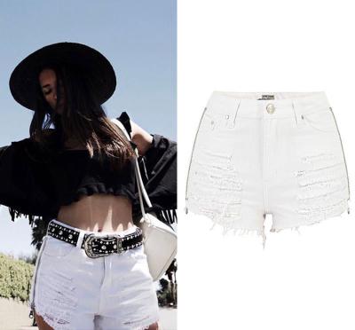 China Breathable Denim Shorts Wholesale White Ripped High Waist Denim Shorts With Zipper for sale