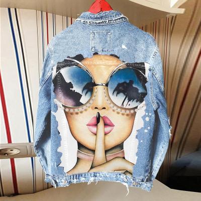 China High Quality Breathable Women Jacket Workout Jeans Jacket Fashion Girl Printed Blue Jeans Jacket For Women for sale